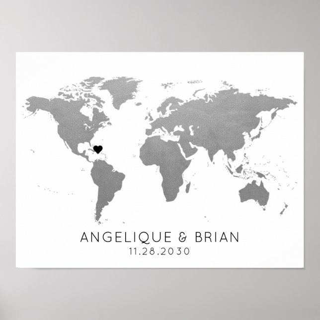 Reisemagazin Silver World Map Guest Book Sign Poster (Vorne)