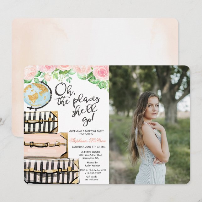 Reisemethode Farewell Party Foto Einladung (Vorne/Hinten)