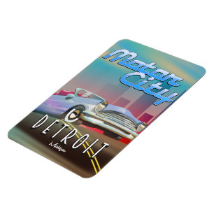 Reisemotivposter Motor City Detroit Michigan. Magnet