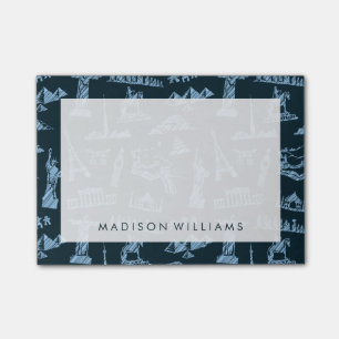 Reisemuster in der Blues Post-it Klebezettel