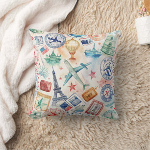 Reisemuster mit Vintage-Stempel-Motiv (3) Kissen