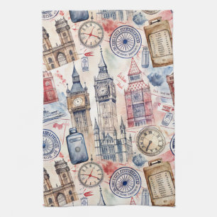 Reisemuster mit Vintage-Stempel-Motiv (5) Geschirrtuch