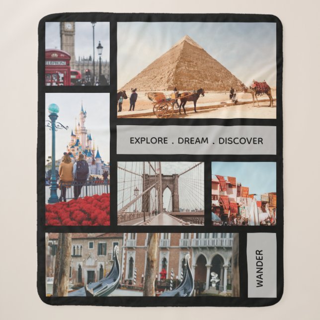 Reisen Erinnerungen Foto Keepake Schwarz Grau Sherpadecke (Vorderseite)