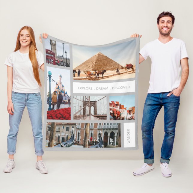 Reisen Erinnerungen Foto Keepake Weiß Grau Fleecedecke (Beispiel)