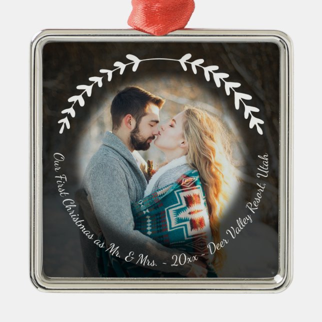 Reisen Flitterwochen Foto Elegant Handgezeichnet K Ornament Aus Metall (Vorne)