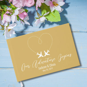 Reisen Hochzeit zwei Flugzeuge & Herz Modern Gold Gästebuch