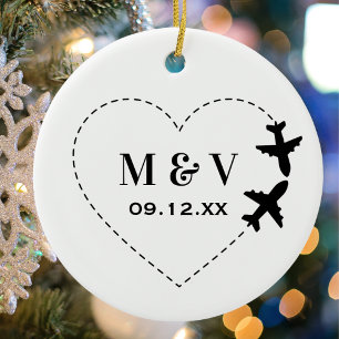 Reisen Hochzeit Zwei Flugzeuge machen Herz-Moderne Keramik Ornament