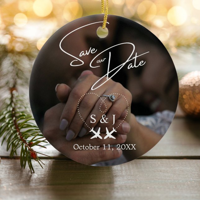 Reisen Hochzeitflugzeug Herz Save the Date XMAS Keramik Ornament (Von Creator hochgeladen)