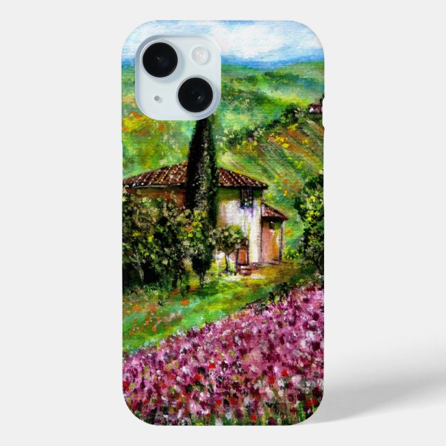 REISEN IN DER Toskana, Lila Blume Felder Landschaf iPhone 15 Hülle (Rückseite)