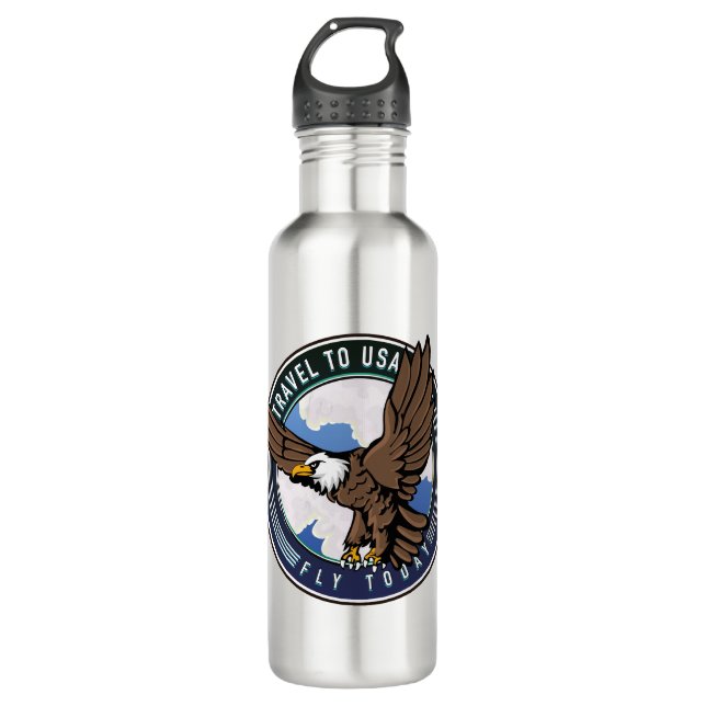 Reisen in die USA Fly-Logo Edelstahlflasche (Vorderseite)