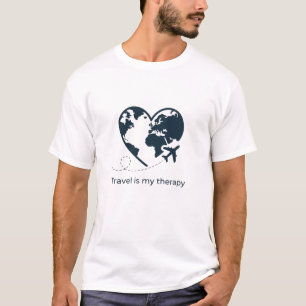 Reisen ist meine Therapie Weltkarte Herz Flugzeug T-Shirt