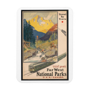 Reisen mit dem Zug, Nationalparks, Vintager Stil Magnet