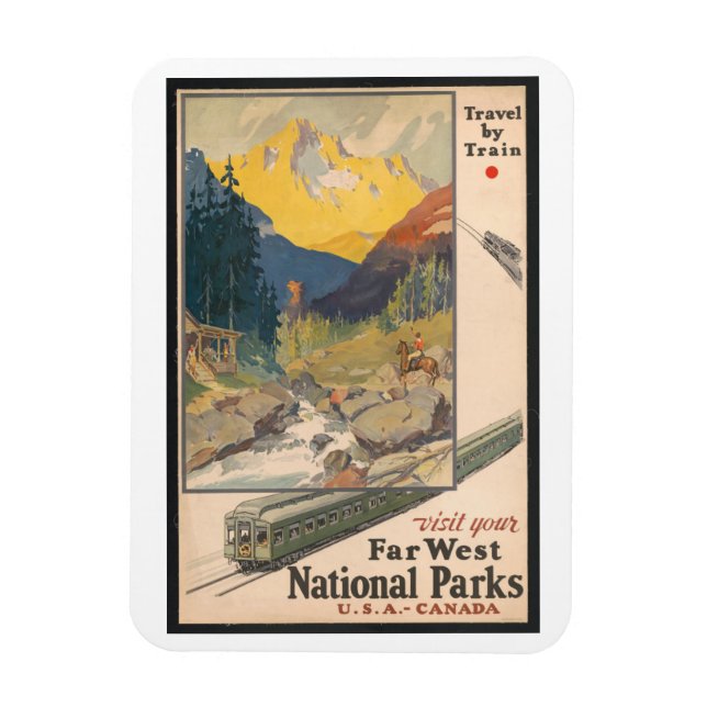 Reisen mit dem Zug, Nationalparks, Vintager Stil Magnet (Vertikal)