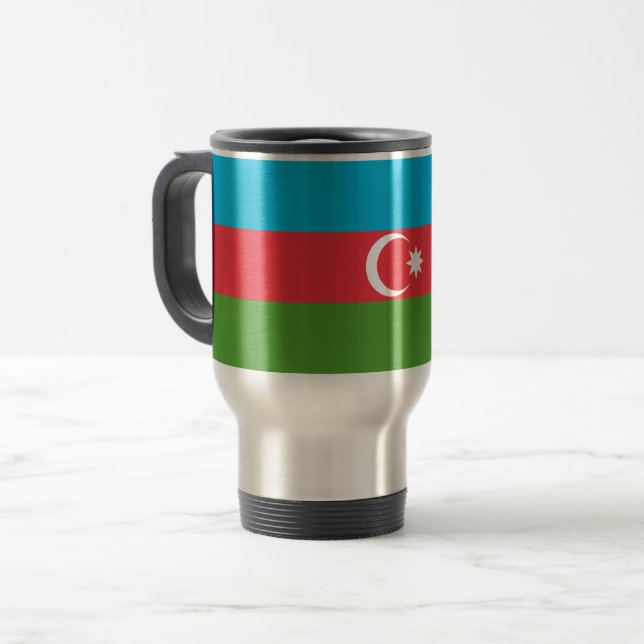 Reisen mit der Flagge Aserbaidschans Reisebecher (Vorderseite Links)