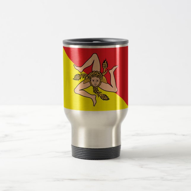Reisen mit der Flagge Siziliens, Italien Reisebecher (Mittel)