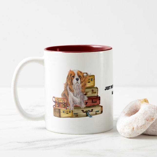 Reisen mit meinem Blenheim Cavalier King Charles  Zweifarbige Tasse (Mit Donut)