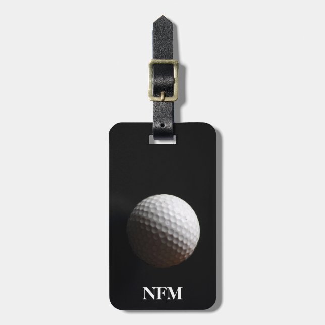 Reisen Monogram Sports White Golf Ball auf Black Gepäckanhänger (Vorderseite vertikal)