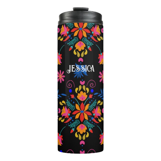 Reisen Mug mexikanisches florales Folk Art Thermal Thermosbecher (Vorderseite)