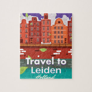 Reisen nach Leiden Holland Cartoon Reiseplakat