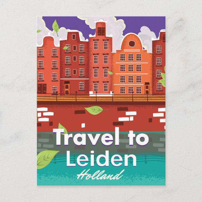 Reisen nach Leiden Holland Cartoon Reiseplakat Postkarte (Vorderseite)