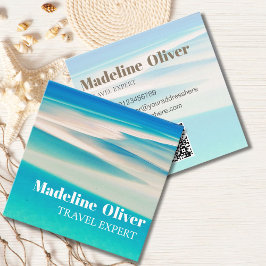 Reisen Ocean Beach White Blue QR Business Quadratische Visitenkarte