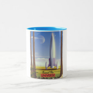 Reisen Sie durch die Universe Retro Space Art. Zweifarbige Tasse