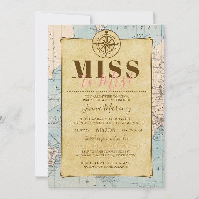 Reisen von Miss zu Mrs.! -Brautparty Einladung (Vorderseite)