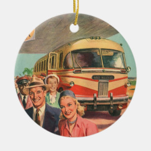 Reisende auf Urlaub am Busbahnhof in alter Zeit Keramikornament