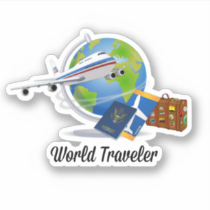 Reisende aus aller Welt, Flugzeug, Koffer, Reisepa Aufkleber