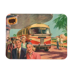 Reisende aus alten Zeiten auf Urlaub am Busbahnhof Magnet