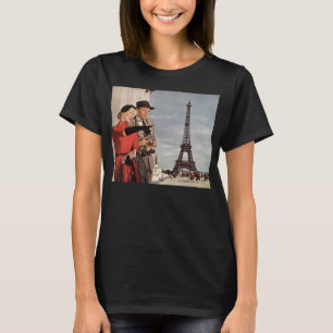 Reisende im Stil vergangener Zeiten am Eiffelturm, T-Shirt