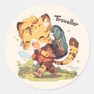 Reisende Niedlich Anime Tiger Runder Aufkleber
