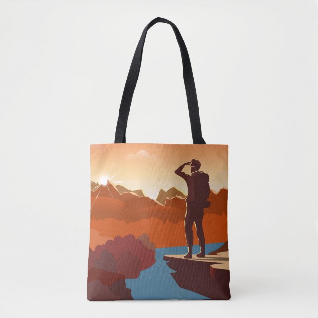 Reisende oder Entdecker mit Rucksack, stehend Tasche (Vorderseite)