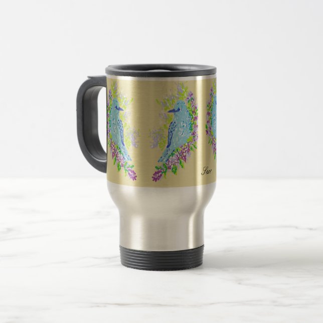 Reisende Tasse / Blu Birds of Happiness (Vorderseite Links)