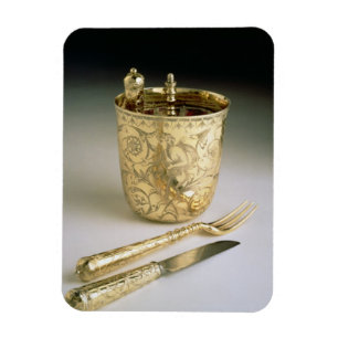 Reisendes Set eines Messers, der Gabel, des Magnet