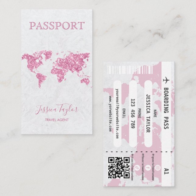 Reisepass Agent World Map Boarding Pass Visitenkarte (Vorne/Hinten)