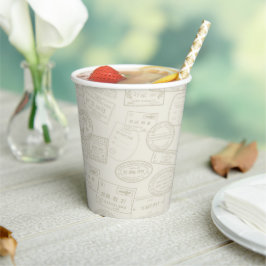 Reisepass Briefmarke Beige Muster Papier Cup Pappbecher