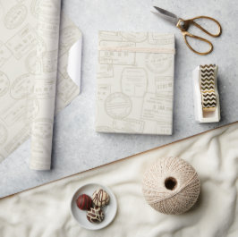 Reisepass-Briefmarke Beige Musterverpackungspapier Geschenkpapier