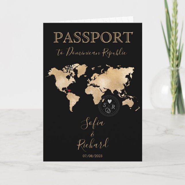 Reisepass für Hochzeiten Weltkarte Punta Cana Einladung (Vorderseite)