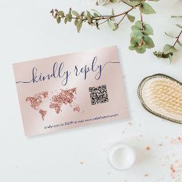 Reisepass für Hochzeiten - Weltkarte - QR-Code RSVP Karte