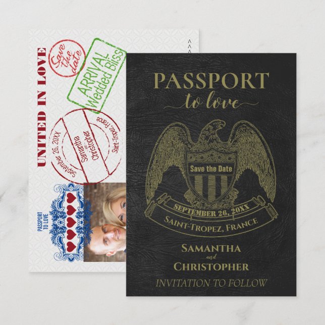 Reisepass für Liebe Spaß Hochzeit in Urlaubsort Sc Save The Date (Vorne/Hinten)