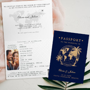 Reisepass Globus Palme Tropisch Zielort Hochzeit Einladung