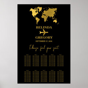 Reisepass Hochzeit Schwarz Gold Sitzplan Poster