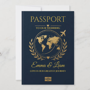 Reisepass-Hochzeits-Einladung Navy Gold für eine H Einladung