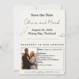 Reisepass Save the Date - Navy & Gold | Zielort Einladung