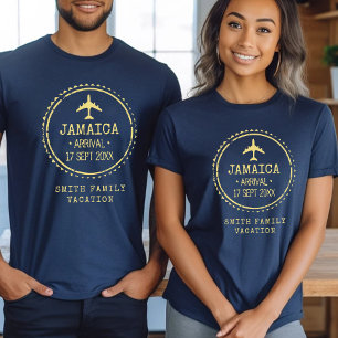 Reisepass-Stempel Jamaika Familienurlaub Blau T-Shirt