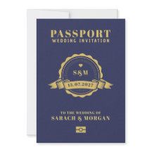 Reisepass Zielort Hochzeits-Monogramm-Einladung