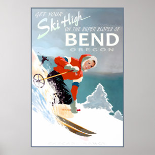 Reiseplakat Bend Oregon Schnee Ski Kasadenkette Poster