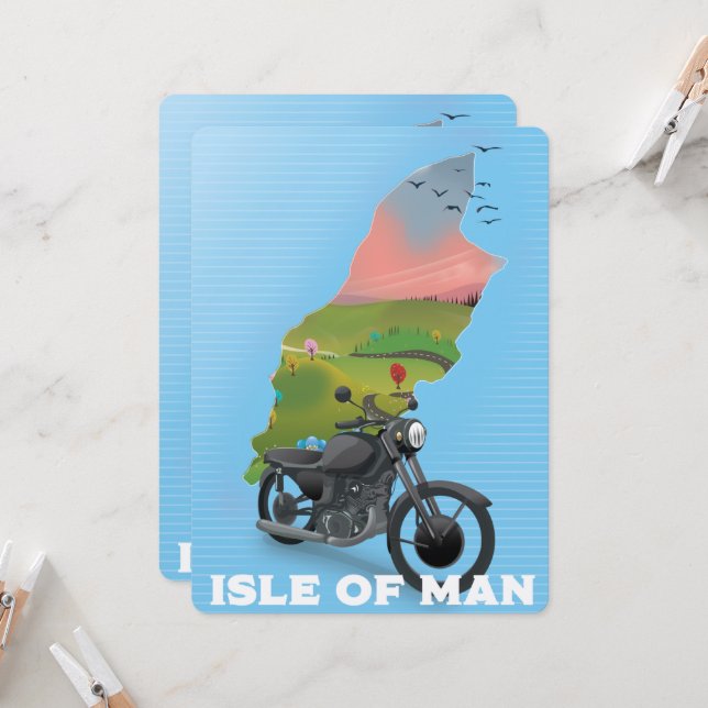 Reiseplakat der Insel Man Motorrad (Vorderseite/Rückseite Beispiel)
