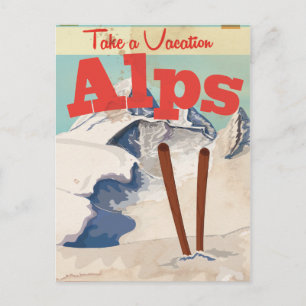 Reiseplakat Französische Alpen im Vintage-Stil Postkarte